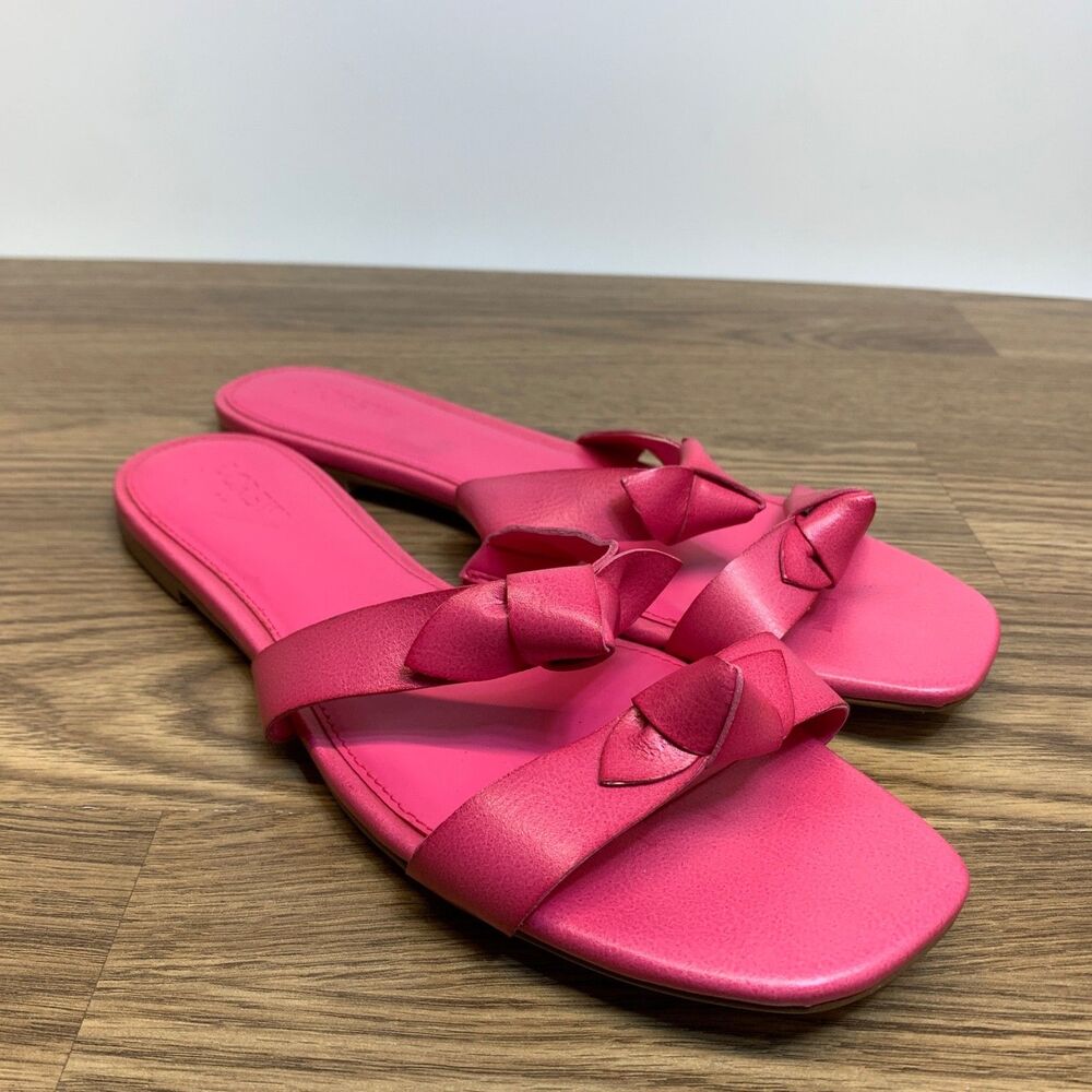 J Crew Factory Women's Knotted Bow Sandals Slip On Pink Size 11 Preppy